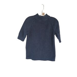 3/$15 Lands' End Navy Mock Neck Ribbed Knit Short Sleeved Cotton Sweater Small